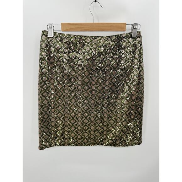 Banana Republic Mini Skirt Women Size 0 Green Sequin Concert Office Career - Picture 9 of 9